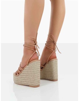 Chakkra Nude PU High Heeled Sandal Wedges