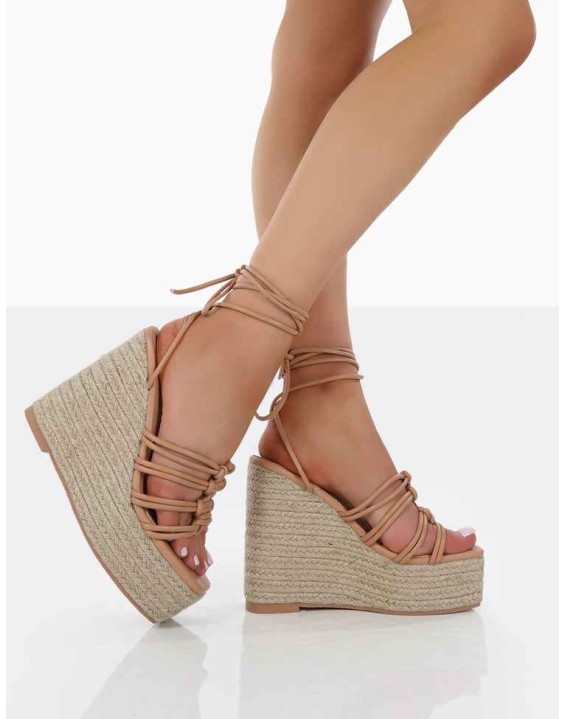 Chakkra Nude PU High Heeled Sandal Wedges