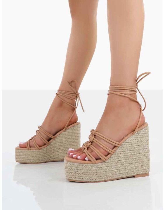 Chakkra Nude PU High Heeled Sandal Wedges