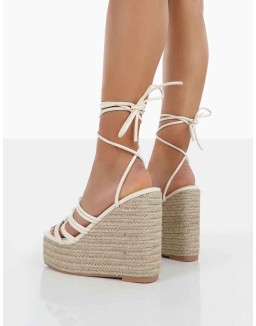 Chakkra Ecru PU High Heeled Sandal Wedges