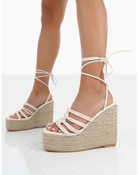 Chakkra Ecru PU High Heeled Sandal Wedges