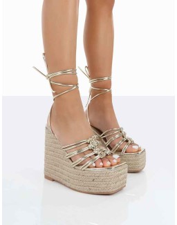 Chakkra Gold PU High Heeled Sandal Wedges