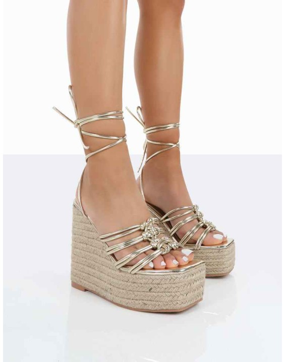 Chakkra Gold PU High Heeled Sandal Wedges
