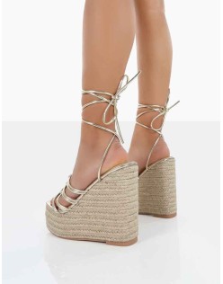 Chakkra Gold PU High Heeled Sandal Wedges