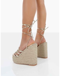 Chakkra Gold PU High Heeled Sandal Wedges