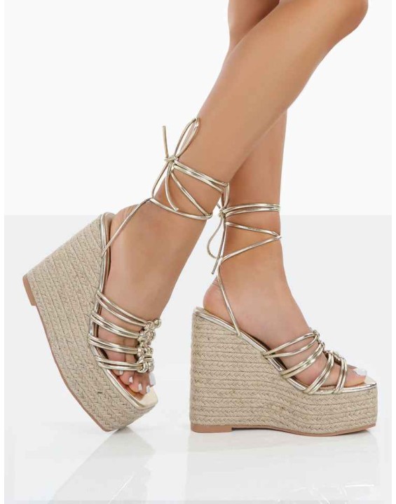 Chakkra Gold PU High Heeled Sandal Wedges