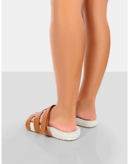 Hot Fuzz Ecru Borg Cut Out Flat Sandals