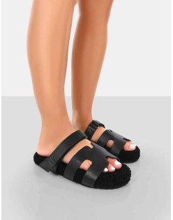 Hot Fuzz Black Borg Cut Out Flat Sandals