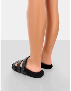 Hot Fuzz Black Borg Cut Out Flat Sandals