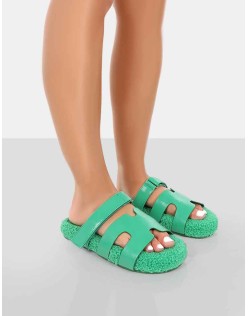 Hot Fuzz Green Borg Cut Out Flat Sandals