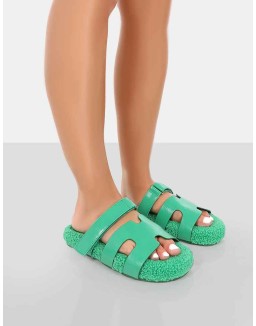 Hot Fuzz Green Borg Cut Out Flat Sandals
