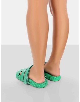 Hot Fuzz Green Borg Cut Out Flat Sandals