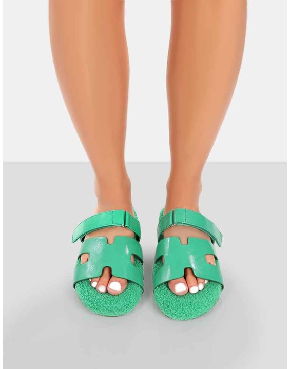 Hot Fuzz Green Borg Cut Out Flat Sandals