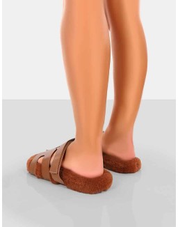 Hot Fuzz Tan Borg Cut Out Flat Sandals