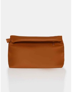 The Aria Caramel Folded Detail Clutch Bag