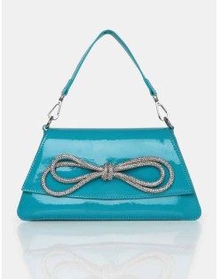 The Faya Teal Bow Detail Diamante Crossbody Bag