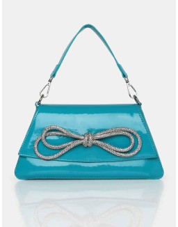 The Faya Teal Bow Detail Diamante Crossbody Bag