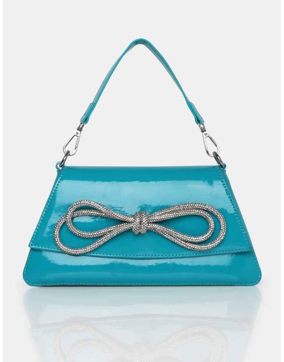 The Faya Teal Bow Detail Diamante Crossbody Bag