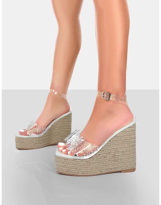 Ocean Beach White Patent Bow Platform Wedge Heels