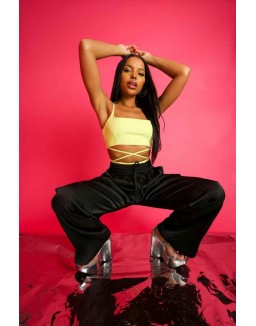 Strappy Square Neck Crop Top Lime