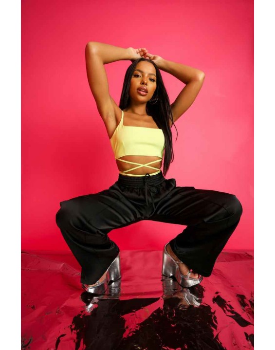 Strappy Square Neck Crop Top Lime