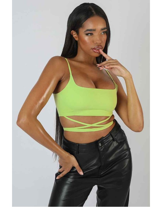 Strappy Square Neck Crop Top Lime