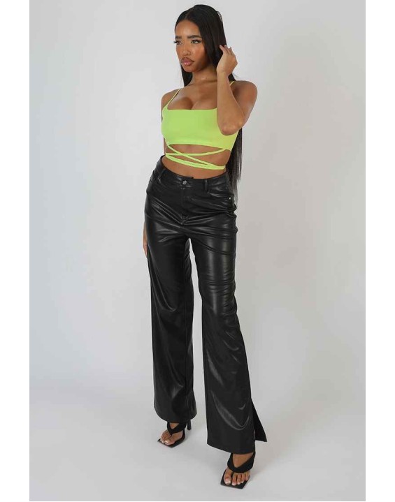 Strappy Square Neck Crop Top Lime