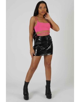 Strappy Square Neck Crop Top Pink