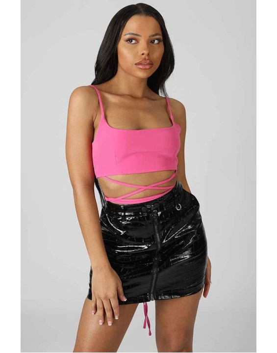 Strappy Square Neck Crop Top Pink