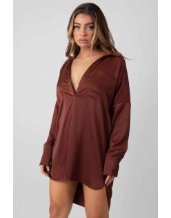 Satin Shirt Dress Chocolate