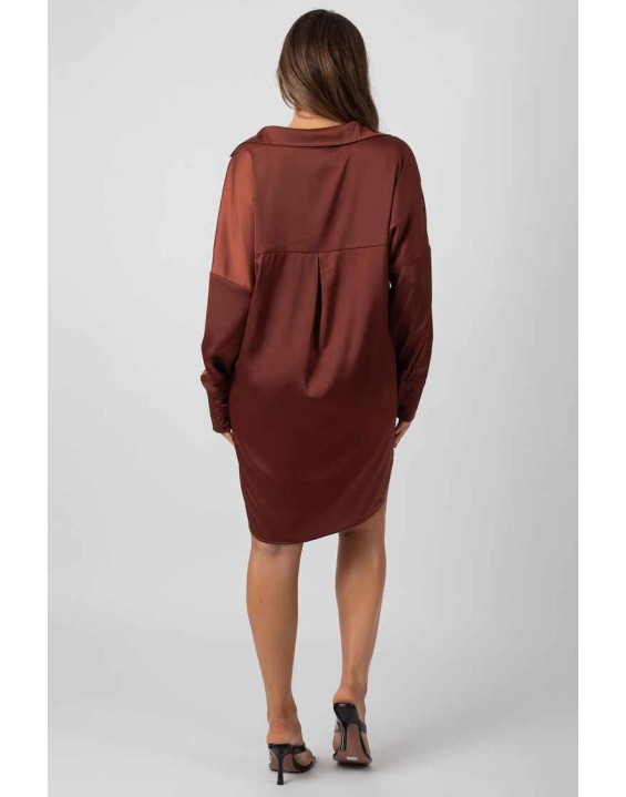 Satin Shirt Dress Chocolate