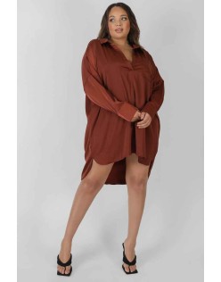 Curve Satin Shirt Dress Chocolate