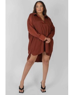 Curve Satin Shirt Dress Chocolate