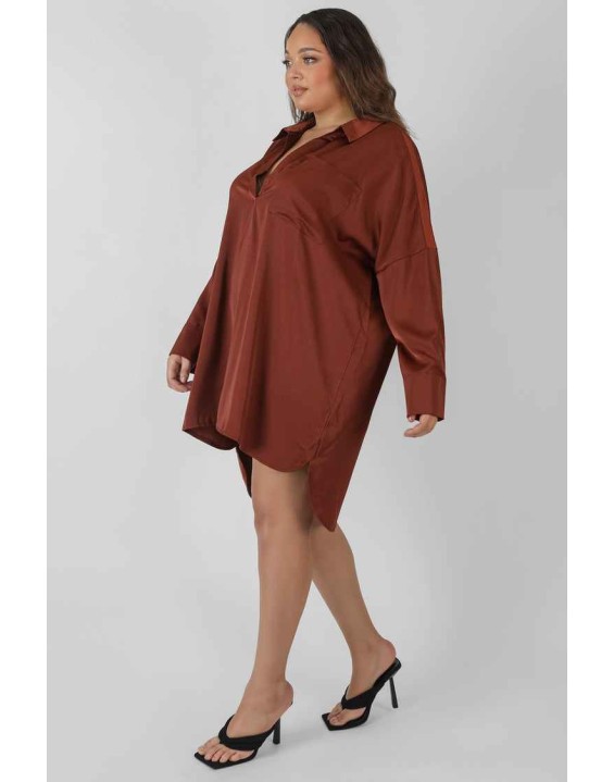 Curve Satin Shirt Dress Chocolate