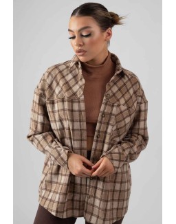 Check Shirt In Camel With Button Fastening