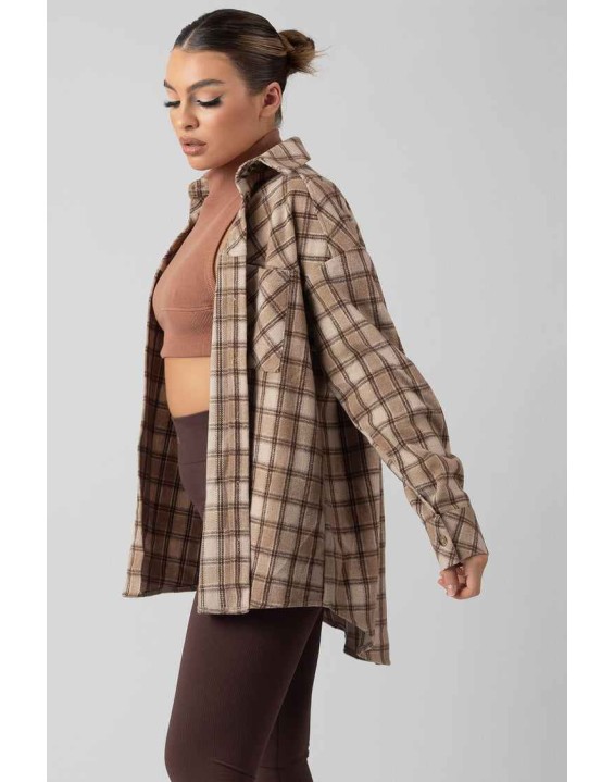 Check Shirt In Camel With Button Fastening