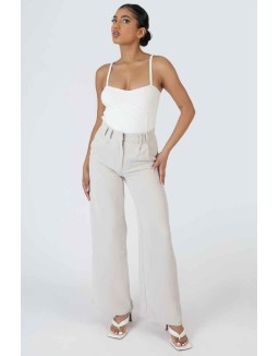 High Waist Wideleg Tailored Trouser Stone