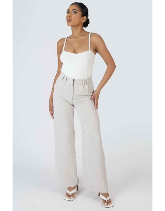 High Waist Wideleg Tailored Trouser Stone