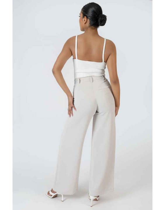 High Waist Wideleg Tailored Trouser Stone