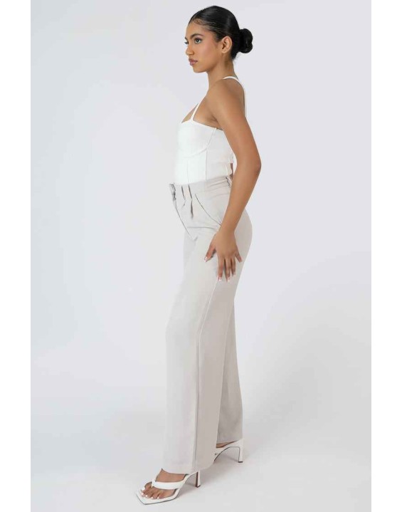 High Waist Wideleg Tailored Trouser Stone