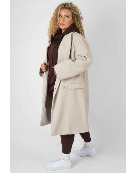 Curve Longline Oversized Wool Coat Stone