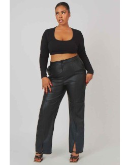 Curve Pu Seam Front Split Detail Trousers Black