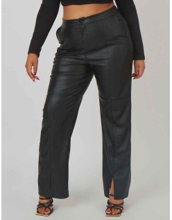 Curve Pu Seam Front Split Detail Trousers Black