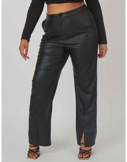 Curve Pu Seam Front Split Detail Trousers Black