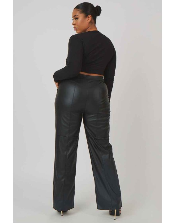 Curve Pu Seam Front Split Detail Trousers Black