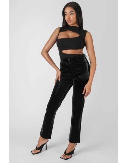 High Shine Vinyl Straight Leg Trousers Black
