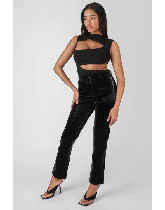 High Shine Vinyl Straight Leg Trousers Black