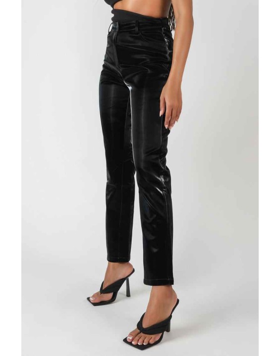 High Shine Vinyl Straight Leg Trousers Black