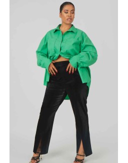 Curve Snakeskin Pu Split Hem Trousers Black