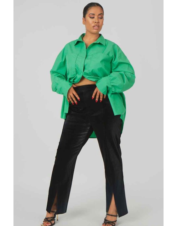 Curve Snakeskin Pu Split Hem Trousers Black